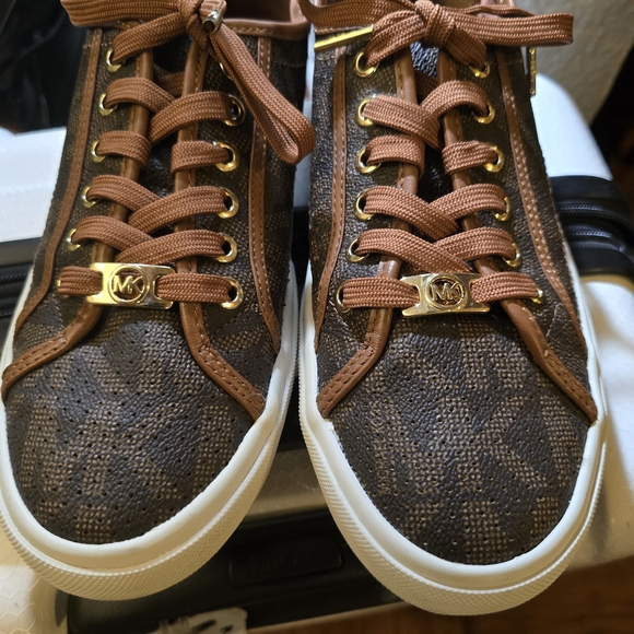 Michael Kors Brown and Gold Sneakers - Picture 1 of 7